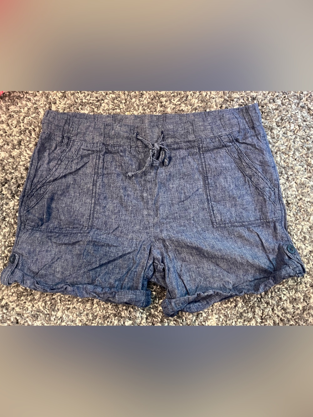 Joe Fresh Navy Chambray Flat-Front Drawstring Shorts